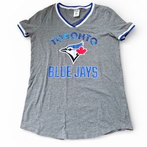 PINK VICTORIA SECRET X Toronto Blue Jays Grey T-Shirt Sequin Women’s Size Medium